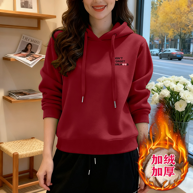 时尚卫衣加绒女士连帽韩版休闲新款中年宽松洋气长袖加厚上衣外套