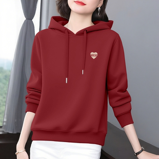 上衣2025新款 休闲长袖 秋冬加绒加厚连帽女士卫衣 洋气宽松大码 时尚