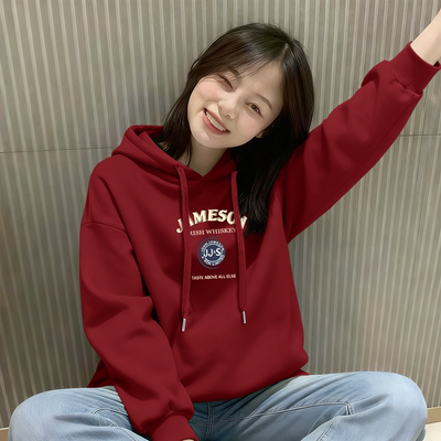 连帽卫衣加厚爆款时尚新款洋气宽松外套中年女士加绒长袖休闲上衣