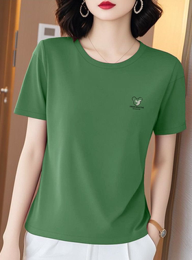 女士宽松大码圆领印花时尚休闲2025新款夏季短袖t恤百搭显瘦上衣