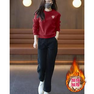 两件套休闲运动套装 加厚休闲时尚 加绒通勤长袖 洋气新款 2024秋冬季