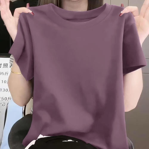 简约休闲百搭2025新款夏季短袖t恤女士宽松大码圆领显瘦时尚上衣