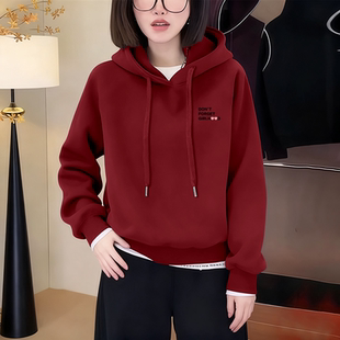 宽松上衣外套 休闲显瘦新款 中年加绒加厚连帽时尚 卫衣女士洋气长袖