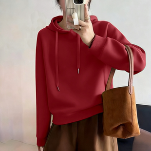 连帽加绒秋冬新款 加厚上衣百搭女士显瘦休闲洋气外套 卫衣宽松爆款