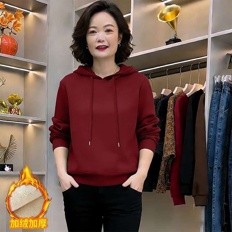 韩版套头秋冬季长袖卫衣女加绒加厚连帽通勤保暖上衣高腰显瘦外套