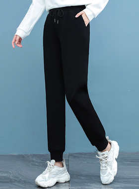 黑色高腰宽松女士时尚秋冬保暖通勤简约显瘦通勤百搭运动休闲长裤