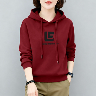 外套上衣 女装 简约百搭通勤宽松加绒秋冬加厚显瘦连帽卫衣新款 时尚