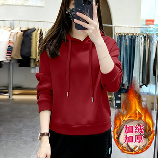 外套 卫衣秋冬洋气宽松加绒加厚上衣时尚 女士百搭新款 休闲连帽长袖