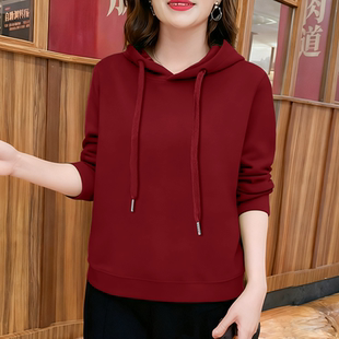 上衣 洋气加绒加厚保暖卫衣秋冬连帽长袖 2025新款 宽松休闲女士时尚