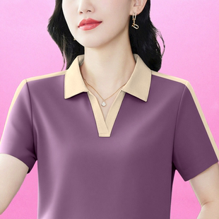 宽松大码 夏季 修身 休闲潮流女士2025新款 简约上衣 时尚 洋气翻领短袖