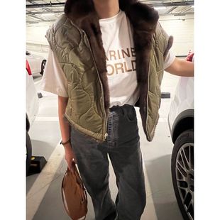 ifashion自制韩国东大门秋冬两面穿棉服马甲水貂毛短皮草外套女