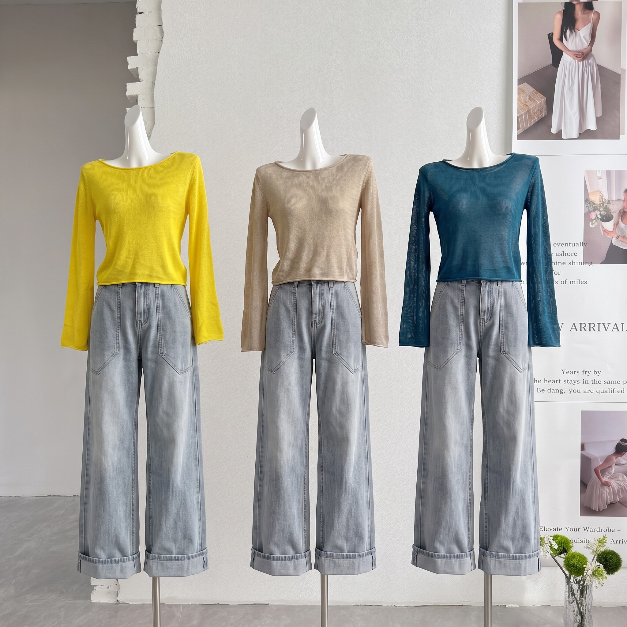 ifashion自制2026新款简主义船领微喇长袖针织衫上衣图片
