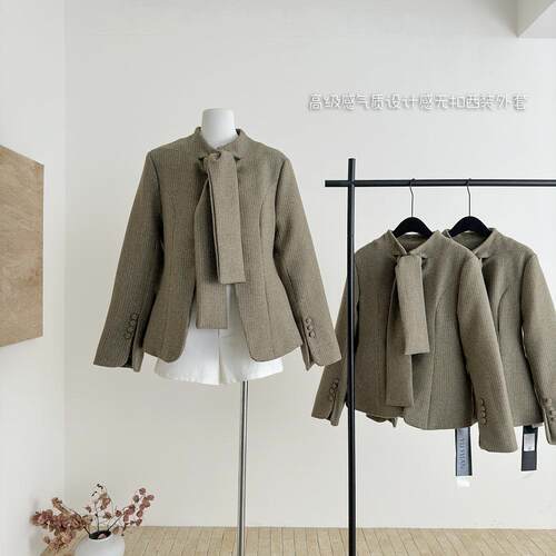 ifashion自制新款2025秋冬新款高级感气质设计感无扣西装外套女款