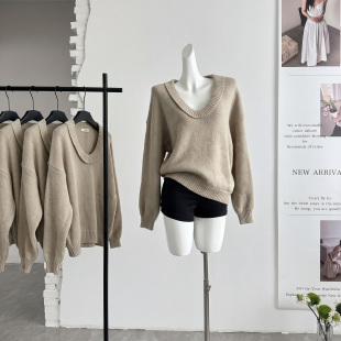 ifashion自制26新款U领绵羊毛毛衣女秋季慵懒风米驼色软糯针织衫