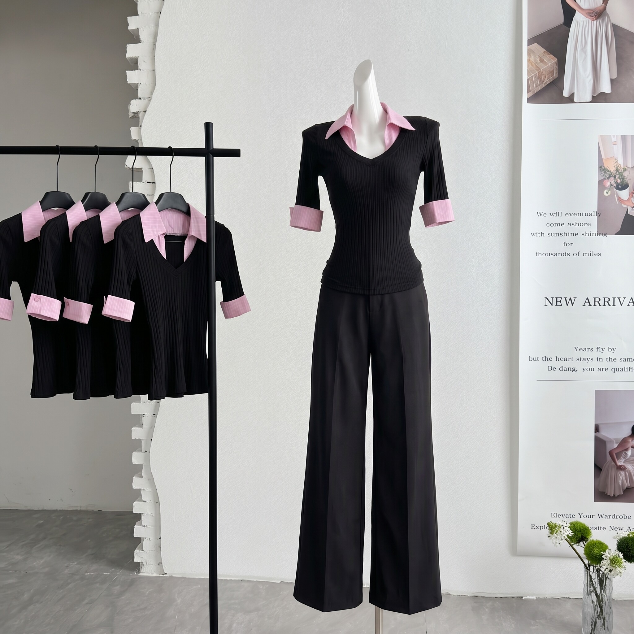 ifashion短袖t恤女2026新款夏黑色独特漂亮巨好看针织假两件上衣图片