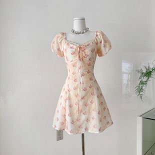 两穿法式 ifashion自制2025甜梨小杏花 浪漫刺绣花朵碎花连衣裙