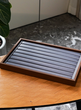 戒指收纳盘 黑胡桃木纹内枪灰色PU8条珠宝首饰展示陈列托盘销售盘