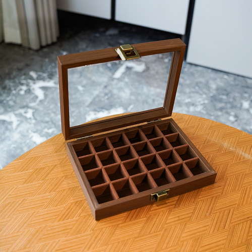 黑胡桃木纹多功能24格首饰收纳盒