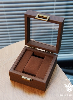 手表收纳单表位黑胡桃木纹高档木质表盒机械腕表展示收藏轻奢时尚