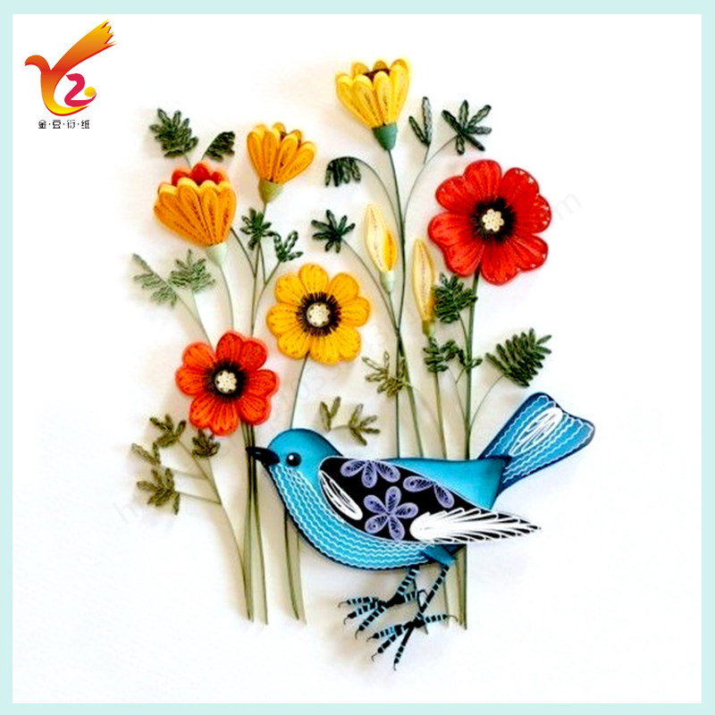 新品衍纸花鸟diy手工制作材料包儿童作业美术课创意艺术折卷纸画