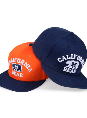 MCREW CABEAR加州熊LOGO刺绣秋冬藏青橘色毛呢平檐帽嘻哈棒球帽
