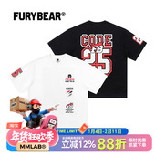FURYBEAR熊怒FB25系列印花白色黑色棉质运动休闲宽松圆领短袖 T恤