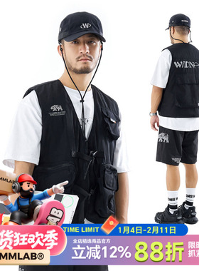 MCREW WILDNESS机能系列秋冬3M印花黑色夹棉V领多功能马甲外套