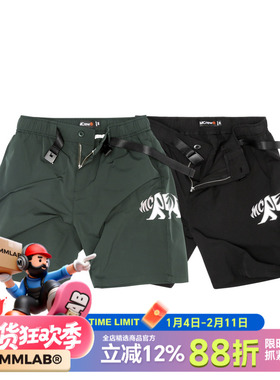 MCREW WILDNESS机能系列加州熊刺绣松紧五分裤青灰色黑色工装短裤
