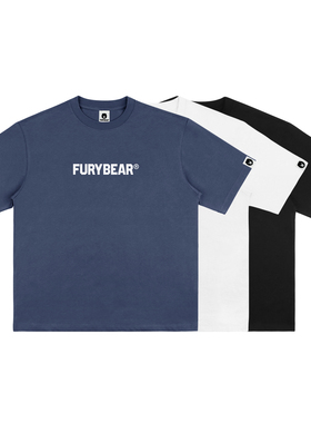 MCREW FURYBEAR夏季简约LOGO印花黑白灰蓝宽松纯色圆领短袖T恤