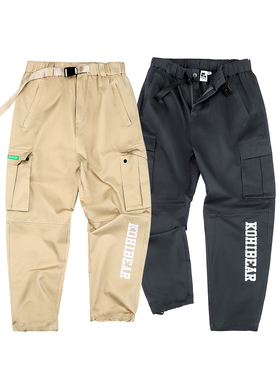 MMLABCREW KOHIBEAR运动休闲直筒浅卡其灰色贴袋长裤梭织工装裤