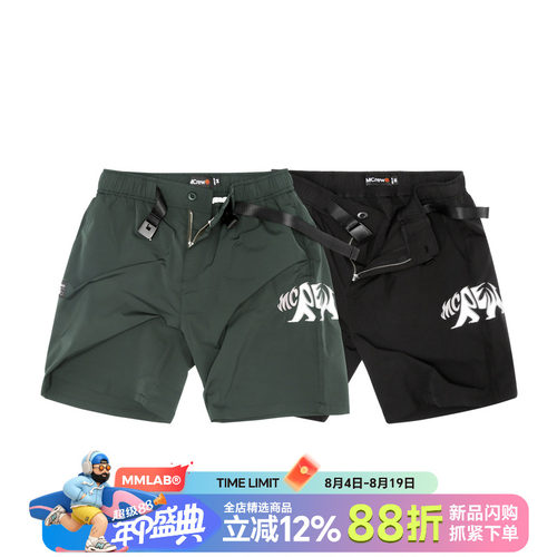 黑色短裤刺绣mcrew机能风