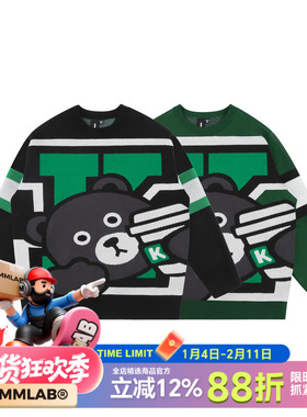 MMLABCREW KOHIBEAR咖啡熊秋冬萌系提花黑色绿色毛衣圆领针织衫