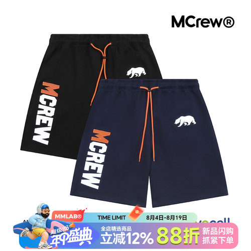 MCREW夏季新款贴布绣黑色藏青莱赛尔空气棉针织休闲速干运动短裤