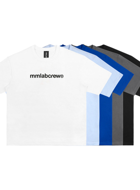 MMLABCREW夏季新款简约logo印花白色藏青深蓝宽松纯棉圆领短袖T恤