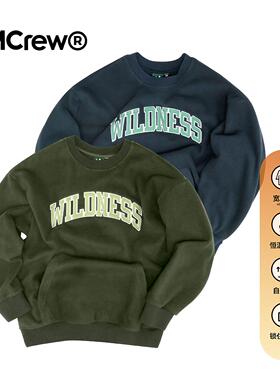 MCREW秋冬新款贴布绣军绿加厚摇粒绒圆领超宽松大码落肩长袖卫衣