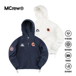 MCREW CABEAR加州熊春季运动休闲白色藏青拉链连帽夹克风衣外套