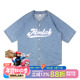 棒球开衫 MMLABCREW logo绣花休闲运动短袖 宽松加大牛仔夹克外套