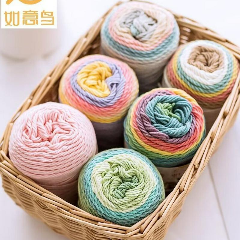 如意鸟5股牛奶棉段染彩虹棉手工diy编织围巾抱枕毯子蛋糕球毛线团