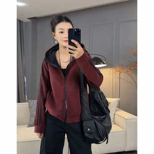 宽松加绒简约百搭连帽颗粒绒织带开衫 7853太谷休闲秋季 时尚