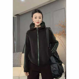 宽松加绒简约百搭连帽颗粒绒织带开衫 7853太谷休闲秋季 时尚