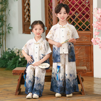 男女童汉服套装春夏季新款儿童中式国风舞蹈朗诵唐装演出表演班服