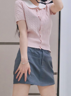 Lua欧若风粉色抖音Xixx11同款韩系小香风polo领针织短袖t恤女夏季