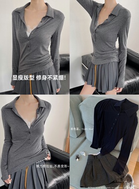 VC女孩巨显瘦羊毛Polo衫亨利领法式高级感小众设计长袖针织衫