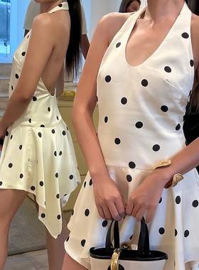 VibrantChic法式波点高级感特别漂亮气质洋气掐腰挂脖连衣裙女