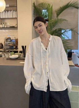 25SS春夏新款女百搭白色防晒爆款长袖宽松衬衣法式气质遮肚子上衣