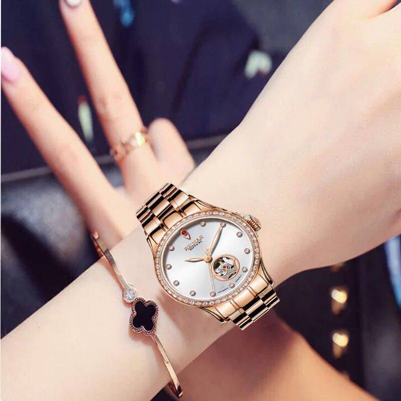 新款雷迈女士手表全自动机械表女款防水时尚钢带正品镶钻女表8118