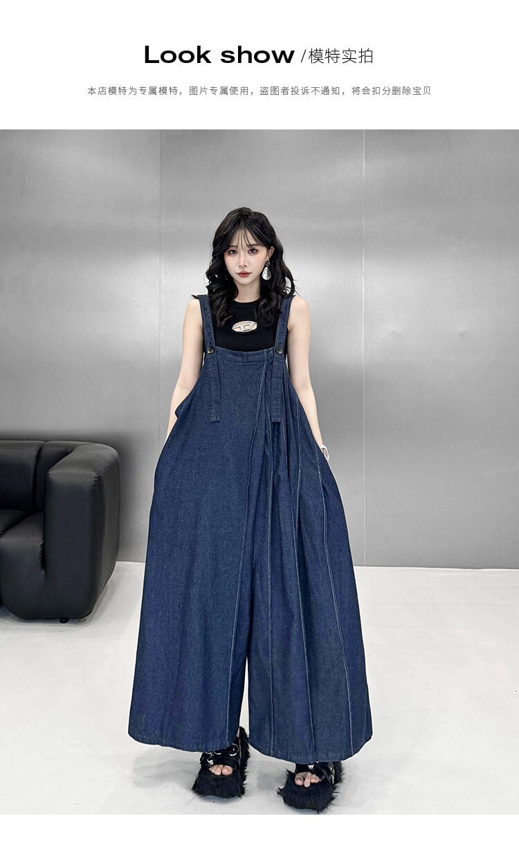 欧洲站小众设计感牛仔背带裤女2026春夏宽松长款休闲阔腿连体裤