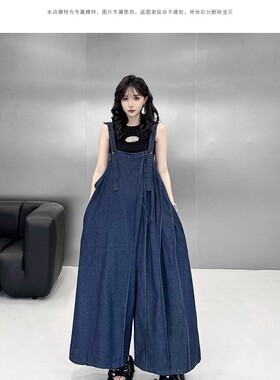 欧洲站小众设计感牛仔背带裤女2026春夏宽松长款休闲阔腿连体裤