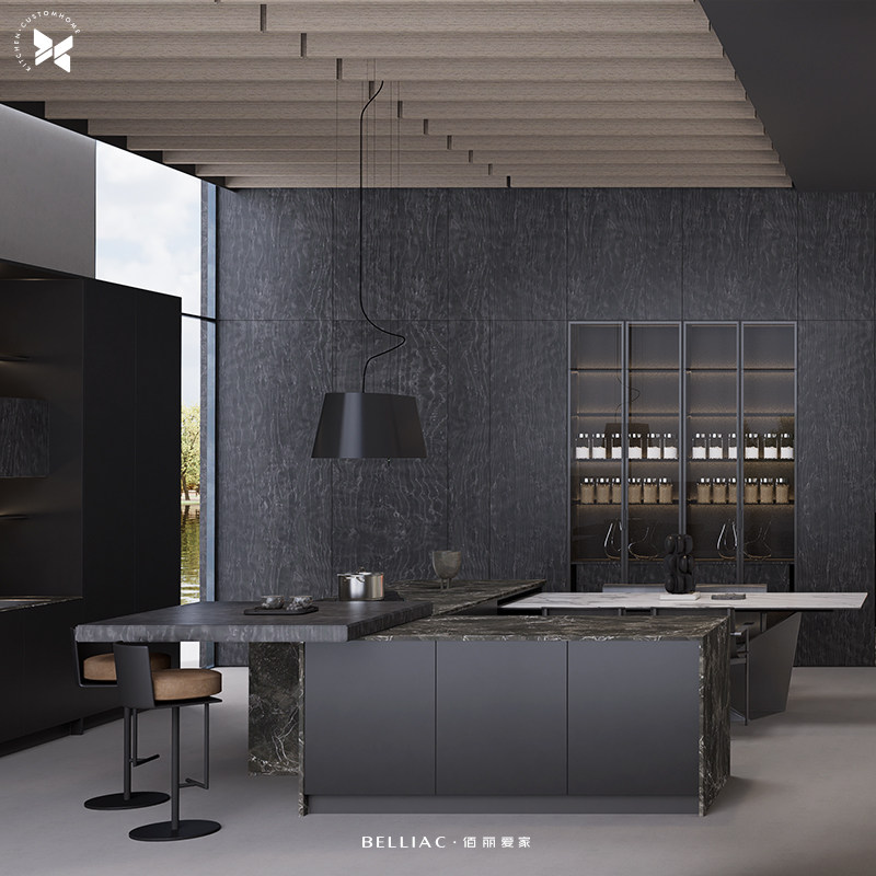 佰丽爱家现代简约橱柜灰色大理石台面岛台厨房设计定制金,全屋定制,轻定制橱柜,淘宝优惠券,粉丝福利购,淘宝优惠卷