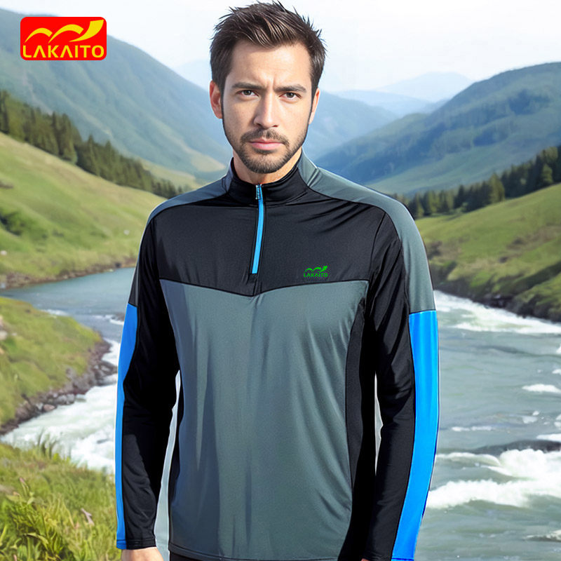 速干衣男长袖立领夏季排汗透气爬山徒步登山快干t恤户外运动上衣